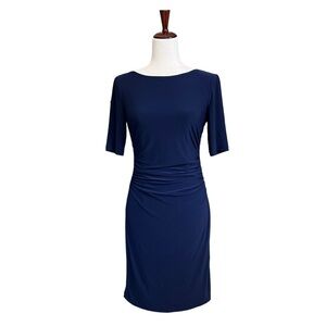 Vince Camuto 1/2 Sleeve Ruched Waist Knee Length Dress. Navy Size 6 #1356